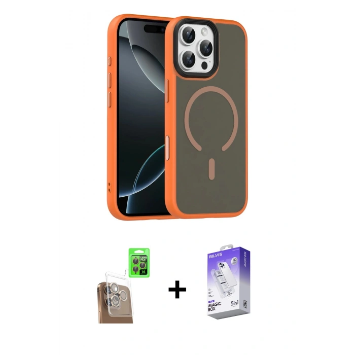 MARSİLYAN™- iPhone 16 Pro Max Kılıf Doruk Form Serisi - Siyah Bilvis 5in1 3D Magic Cam Ekran Koruyucu + Raze Metal Kamera Lens - CLTM