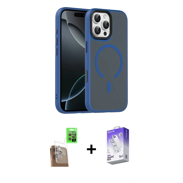 MARSİLYAN™- iPhone 16 Pro Max Kılıf Doruk Form Serisi - Siyah Bilvis 5in1 3D Magic Cam Ekran Koruyucu + Raze Metal Kamera Lens - CLTM