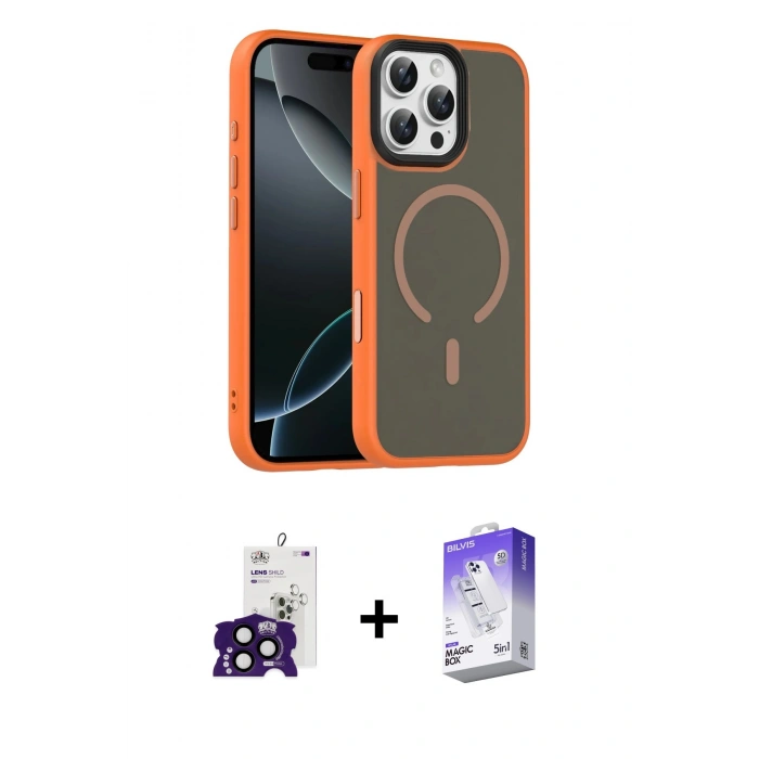 MARSİLYAN™- iPhone 16 Pro Max Kılıf Doruk Form Serisi - Siyah Bilvis 5in1 3D Magic Cam Ekran Koruyucu + Bilvis Titan Kamera Lens - SH