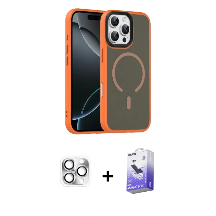 MARSİLYAN™- iPhone 16 Pro Max Kılıf Doruk Form Serisi - Siyah Bilvis 5in1 5D Magic Hayalet Cam Ekran Koruyucu + Pers Alüminyum Kamera Lens - GS