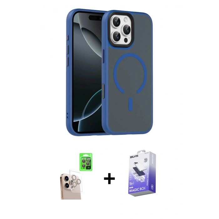 MARSİLYAN™- iPhone 16 Pro Max Kılıf Doruk Form Serisi - Siyah Bilvis 5in1 5D Magic Hayalet Cam Ekran Koruyucu + Raze Metal Kamera Lens - NLGY