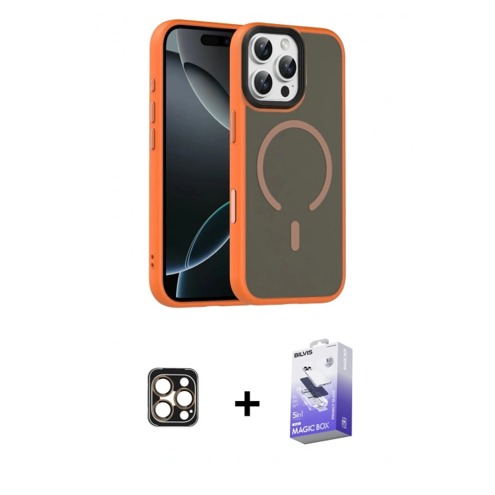 MARSİLYAN™- iPhone 16 Pro Max Kılıf Doruk Form Serisi - Siyah Bilvis 5in1 5D Magic Hayalet Cam Ekran Koruyucu + PVD Metal Kamera Lens - GD