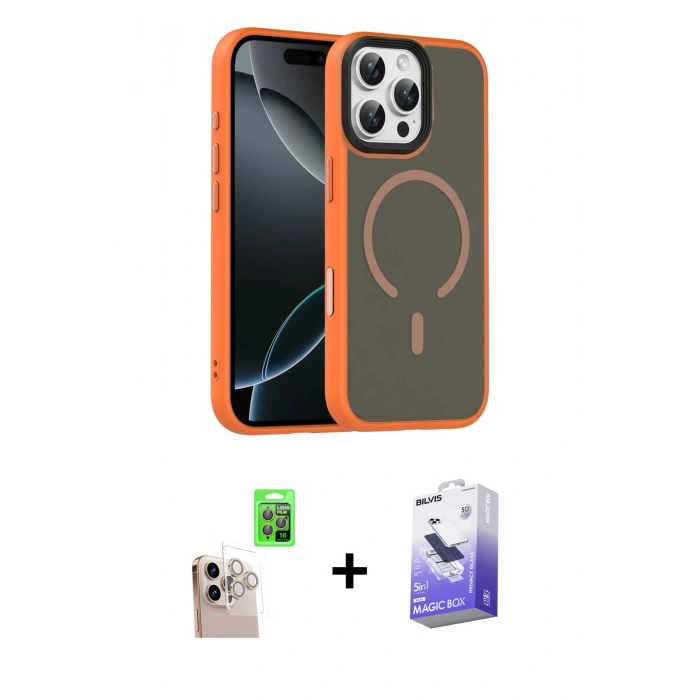 MARSİLYAN™- iPhone 16 Pro Max Kılıf Doruk Form Serisi - Siyah Bilvis 5in1 5D Magic Hayalet Cam Ekran Koruyucu + Raze Metal Kamera Lens - NLGY