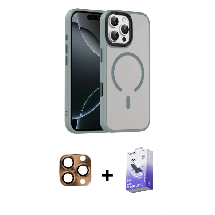 MARSİLYAN™- iPhone 16 Pro Max Kılıf Doruk Form Serisi - Siyah Bilvis 5in1 5D Magic Hayalet Cam Ekran Koruyucu + Pers Alüminyum Kamera Lens - CLTM