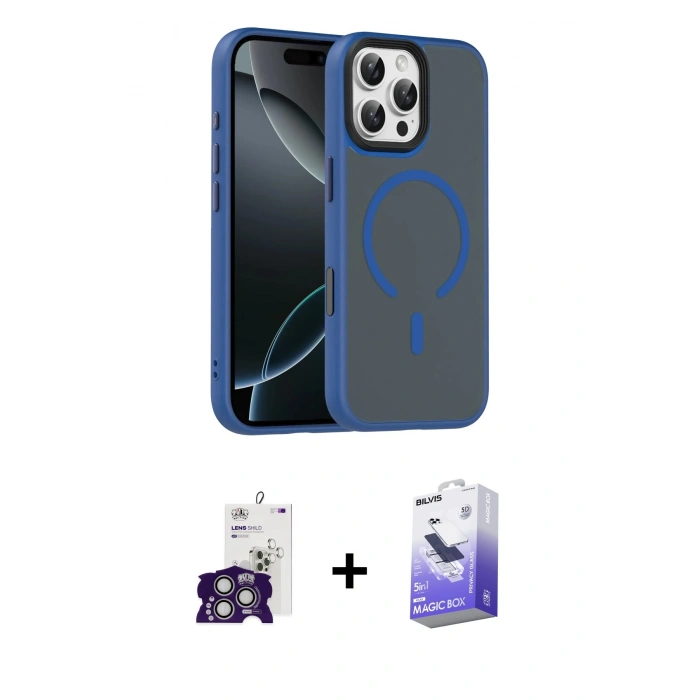 MARSİLYAN™- iPhone 16 Pro Max Kılıf Doruk Form Serisi - Siyah Bilvis 5in1 5D Magic Hayalet Cam Ekran Koruyucu + Bilvis Titan Kamera Lens - GS