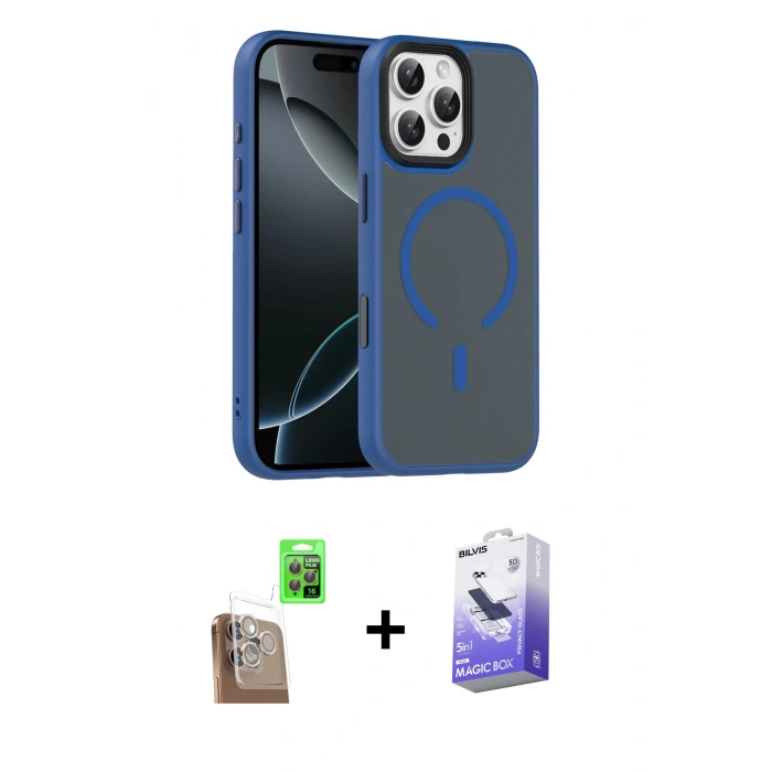 MARSİLYAN™- iPhone 16 Pro Max Kılıf Doruk Form Serisi - Siyah Bilvis 5in1 5D Magic Hayalet Cam Ekran Koruyucu + Raze Metal Kamera Lens - CLTM