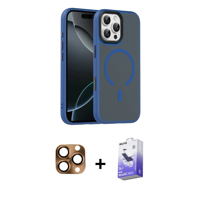 MARSİLYAN™- iPhone 16 Pro Max Kılıf Doruk Form Serisi - Siyah Bilvis 5in1 5D Magic Hayalet Cam Ekran Koruyucu + Pers Alüminyum Kamera Lens - CLTM