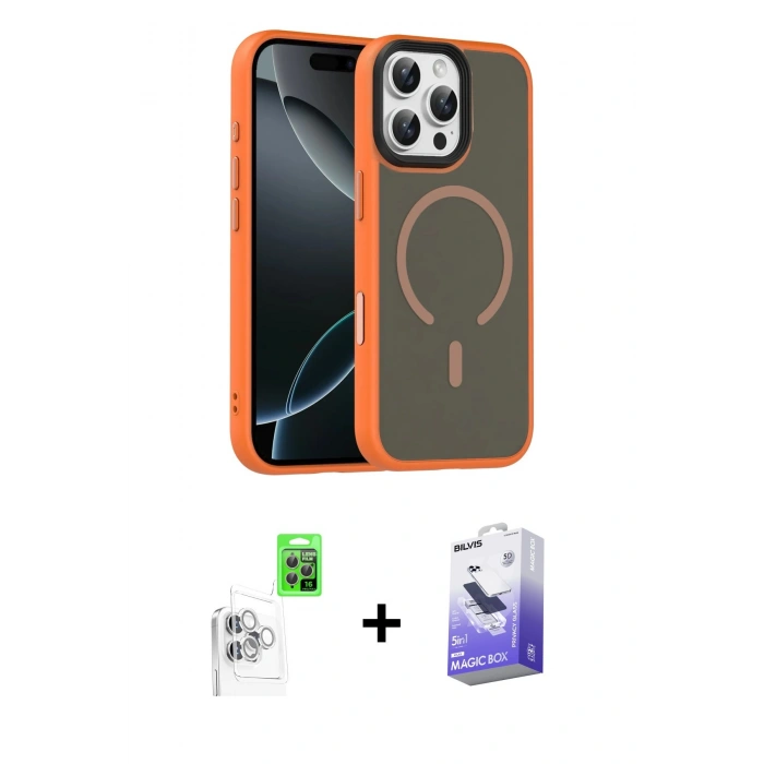 MARSİLYAN™- iPhone 16 Pro Max Kılıf Doruk Form Serisi - Siyah Bilvis 5in1 5D Magic Hayalet Cam Ekran Koruyucu + Raze Metal Kamera Lens - BZ