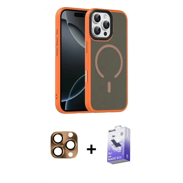 MARSİLYAN™- iPhone 16 Pro Max Kılıf Doruk Form Serisi - Siyah Bilvis 5in1 5D Magic Hayalet Cam Ekran Koruyucu + Pers Alüminyum Kamera Lens - CLTM