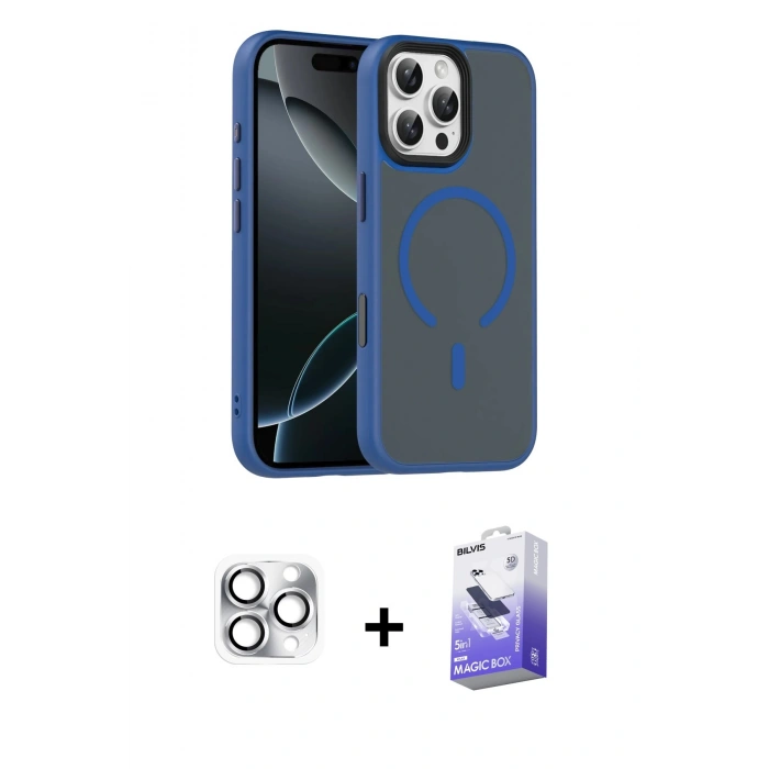 MARSİLYAN™- iPhone 16 Pro Max Kılıf Doruk Form Serisi - Siyah Bilvis 5in1 5D Magic Hayalet Cam Ekran Koruyucu + Pers Alüminyum Kamera Lens - GS