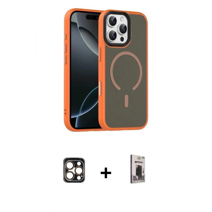 MARSİLYAN™- iPhone 16 Pro Max Kılıf Doruk Form Serisi - Siyah Bilvis Hayalet Cam Ekran Koruyucu + PVD Metal Kamera Lens - GD