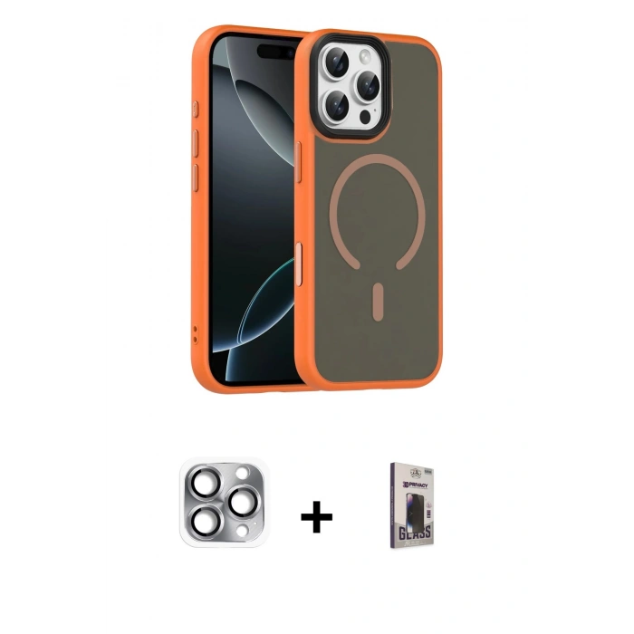 MARSİLYAN™- iPhone 16 Pro Max Kılıf Doruk Form Serisi - Siyah Bilvis Hayalet Cam Ekran Koruyucu + Pers Alüminyum Kamera Lens - GI
