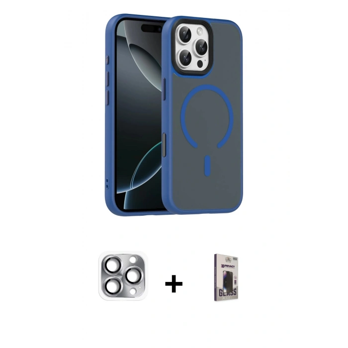 MARSİLYAN™- iPhone 16 Pro Max Kılıf Doruk Form Serisi - Siyah Bilvis Hayalet Cam Ekran Koruyucu + Pers Alüminyum Kamera Lens - GI