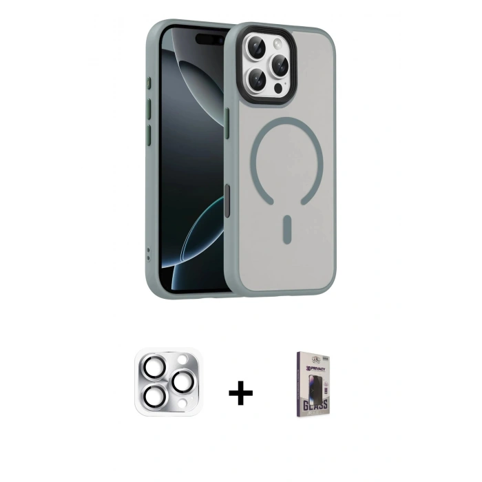 MARSİLYAN™- iPhone 16 Pro Max Kılıf Doruk Form Serisi - Siyah Bilvis Hayalet Cam Ekran Koruyucu + Pers Alüminyum Kamera Lens - GS