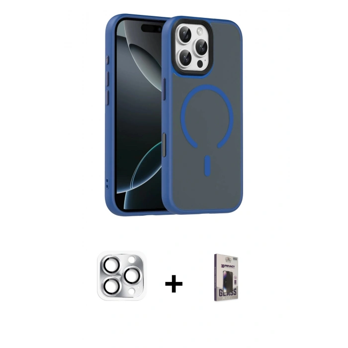 MARSİLYAN™- iPhone 16 Pro Max Kılıf Doruk Form Serisi - Siyah Bilvis Hayalet Cam Ekran Koruyucu + Pers Alüminyum Kamera Lens - GS
