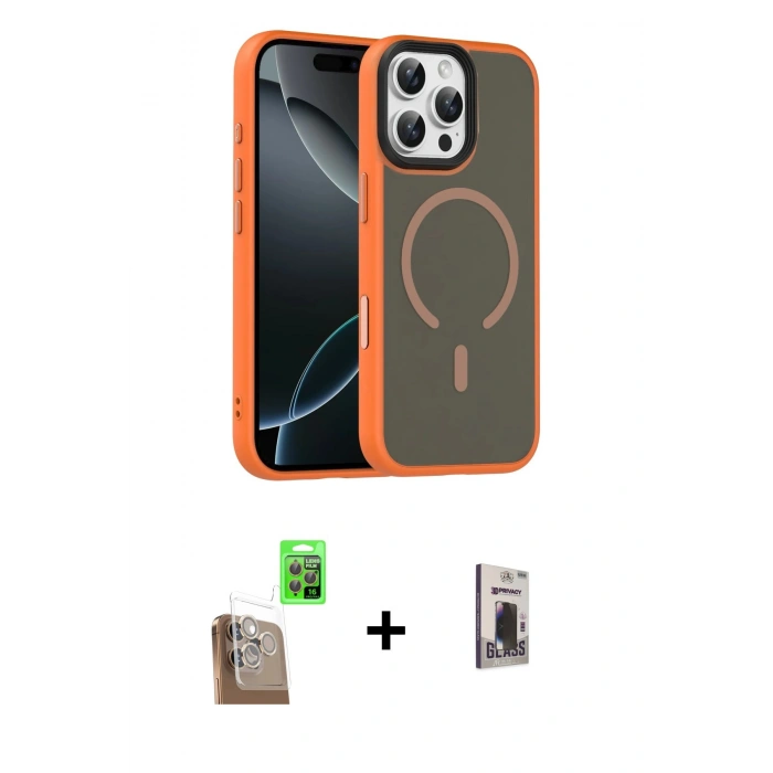 MARSİLYAN™- iPhone 16 Pro Max Kılıf Doruk Form Serisi - Siyah Bilvis Hayalet Cam Ekran Koruyucu + Raze Metal Kamera Lens - CLTM