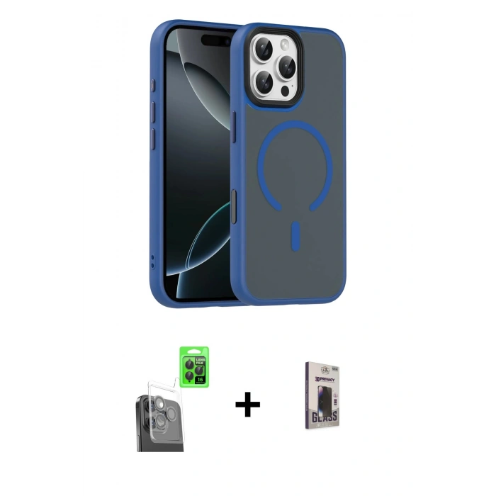 MARSİLYAN™- iPhone 16 Pro Max Kılıf Doruk Form Serisi - Siyah Bilvis Hayalet Cam Ekran Koruyucu + Raze Metal Kamera Lens - SH