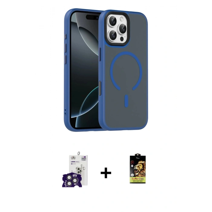 MARSİLYAN™- iPhone 16 Pro Max Kılıf Doruk Form Serisi - Siyah Buffer Cam Ekran Koruyucu + Bilvis Titan Kamera Lens - TMGI