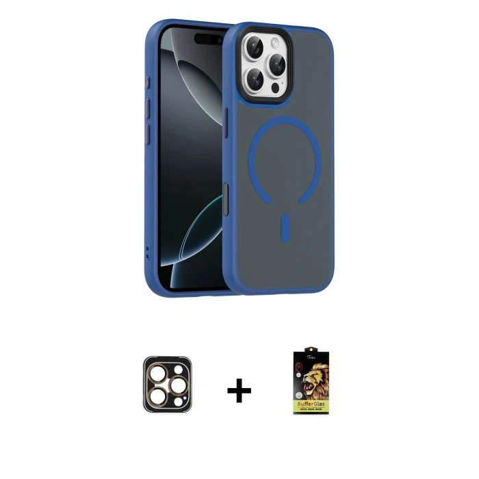 MARSİLYAN™- iPhone 16 Pro Max Kılıf Doruk Form Serisi - Siyah Buffer Cam Ekran Koruyucu + PVD Metal Kamera Lens - GD