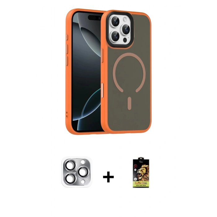 MARSİLYAN™- iPhone 16 Pro Max Kılıf Doruk Form Serisi - Siyah Buffer Cam Ekran Koruyucu + Pers Alüminyum Kamera Lens - GI