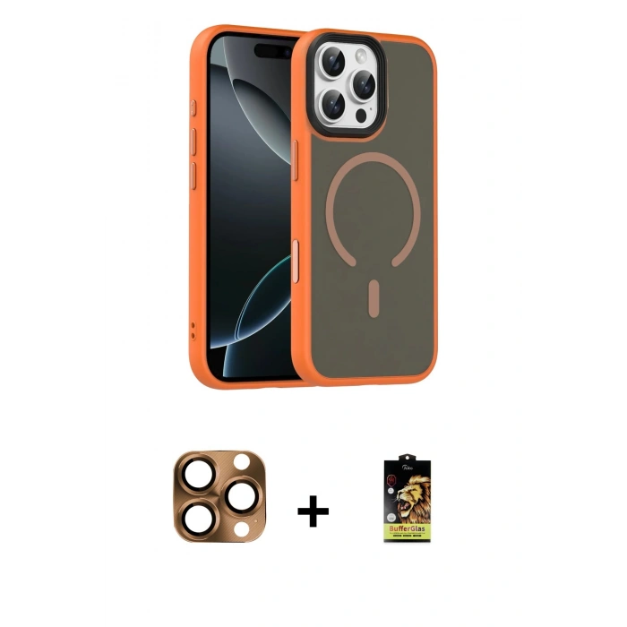 MARSİLYAN™- iPhone 16 Pro Max Kılıf Doruk Form Serisi - Siyah Buffer Cam Ekran Koruyucu + Pers Alüminyum Kamera Lens - CLTM