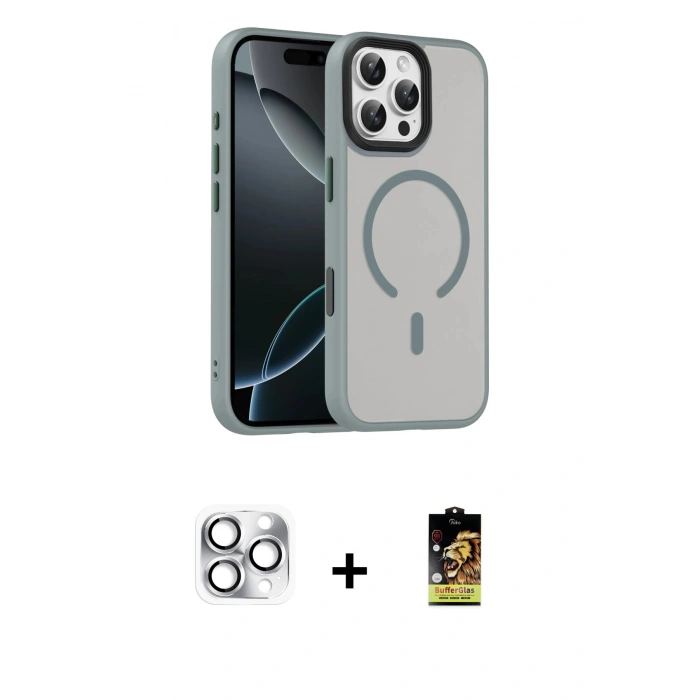 MARSİLYAN™- iPhone 16 Pro Max Kılıf Doruk Form Serisi - Siyah Buffer Cam Ekran Koruyucu + Pers Alüminyum Kamera Lens - GS