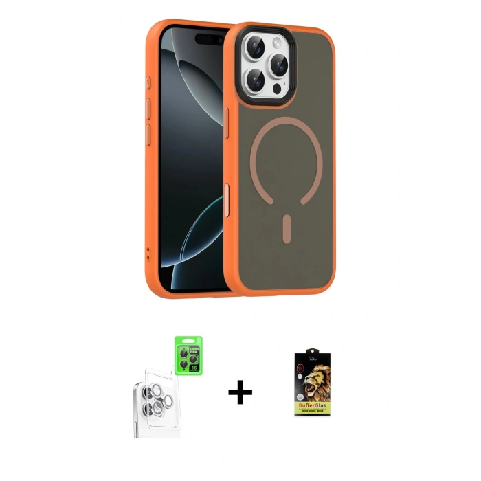 MARSİLYAN™- iPhone 16 Pro Max Kılıf Doruk Form Serisi - Siyah Buffer Cam Ekran Koruyucu + Raze Metal Kamera Lens - BZ