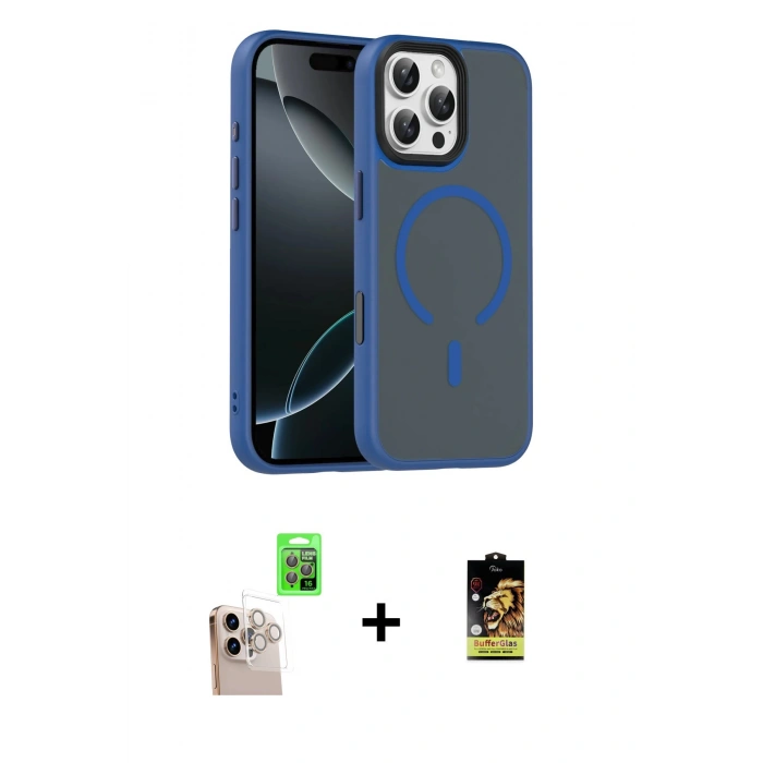 MARSİLYAN™- iPhone 16 Pro Max Kılıf Doruk Form Serisi - Siyah Buffer Cam Ekran Koruyucu + Raze Metal Kamera Lens - NLGY