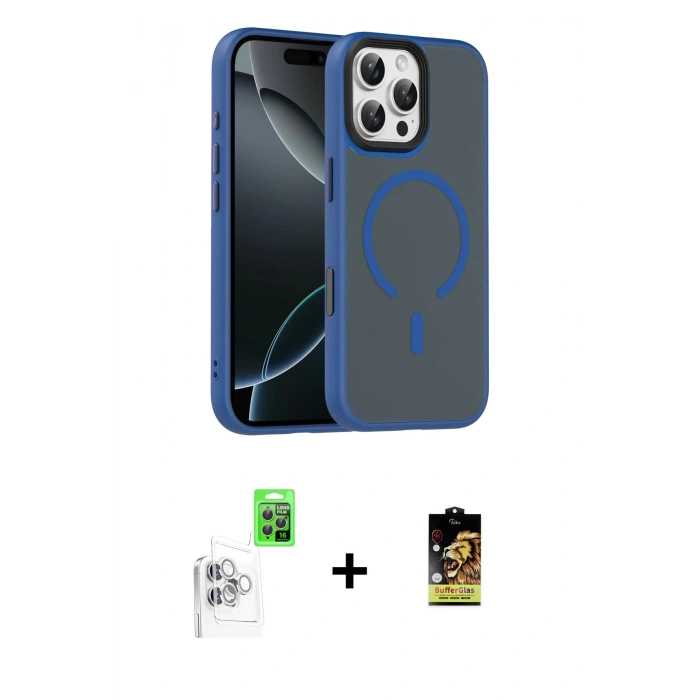 MARSİLYAN™- iPhone 16 Pro Max Kılıf Doruk Form Serisi - Siyah Buffer Cam Ekran Koruyucu + Raze Metal Kamera Lens - BZ