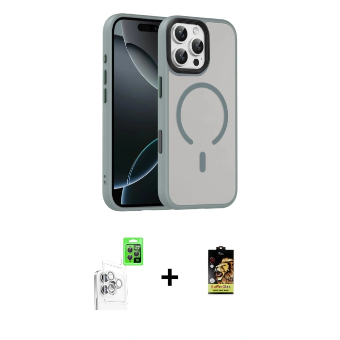 MARSİLYAN™- iPhone 16 Pro Max Kılıf Doruk Form Serisi - Siyah Buffer Cam Ekran Koruyucu + Raze Metal Kamera Lens - BZ