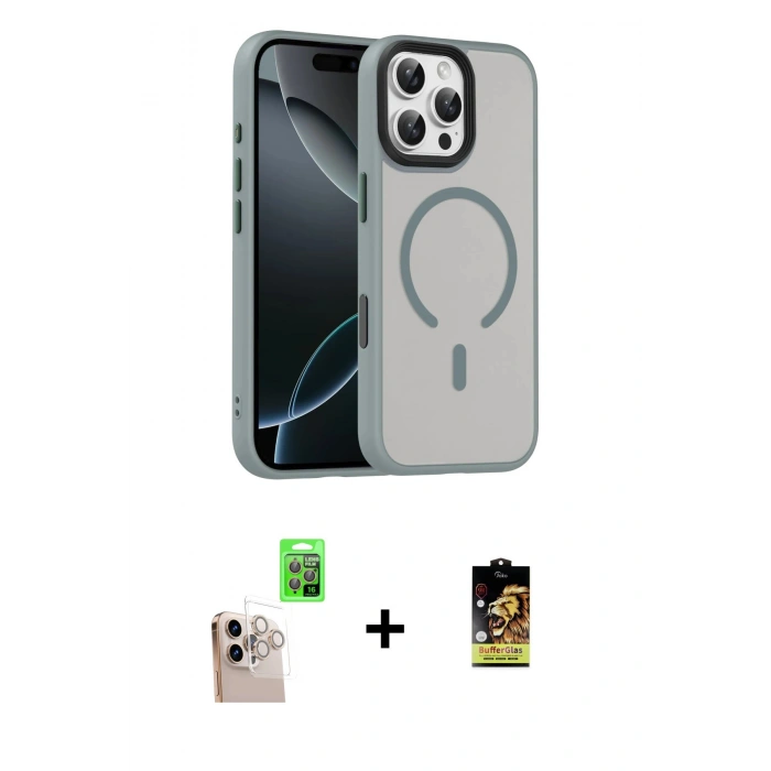 MARSİLYAN™- iPhone 16 Pro Max Kılıf Doruk Form Serisi - Siyah Buffer Cam Ekran Koruyucu + Raze Metal Kamera Lens - NLGY