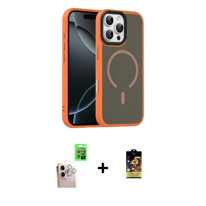 MARSİLYAN™- iPhone 16 Pro Max Kılıf Doruk Form Serisi - Siyah Buffer Cam Ekran Koruyucu + Raze Metal Kamera Lens - NLGY