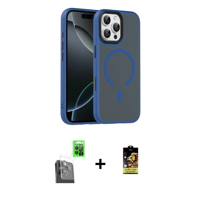 MARSİLYAN™- iPhone 16 Pro Max Kılıf Doruk Form Serisi - Siyah Buffer Cam Ekran Koruyucu + Raze Metal Kamera Lens - SH