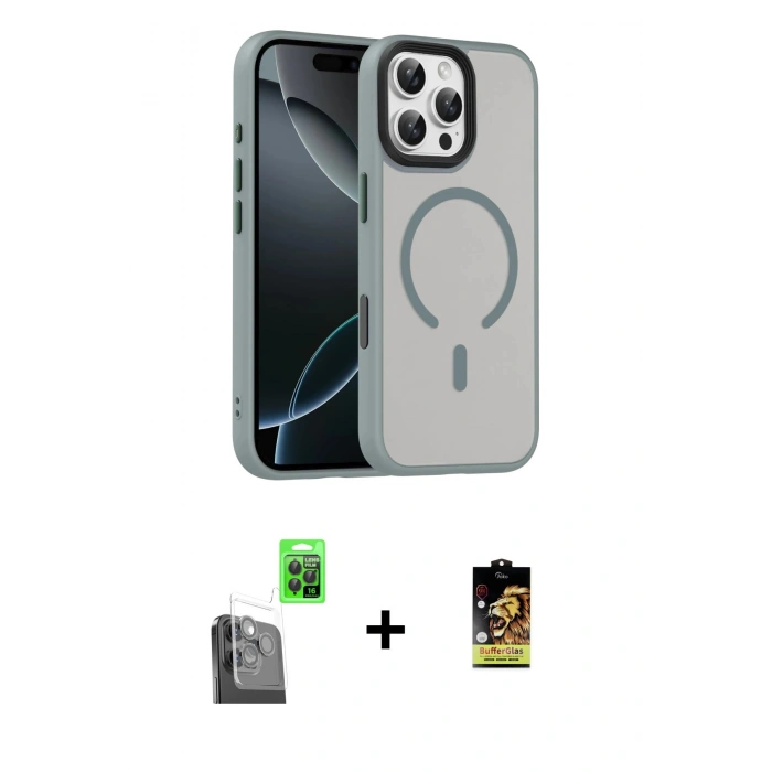 MARSİLYAN™- iPhone 16 Pro Max Kılıf Doruk Form Serisi - Siyah Buffer Cam Ekran Koruyucu + Raze Metal Kamera Lens - SH