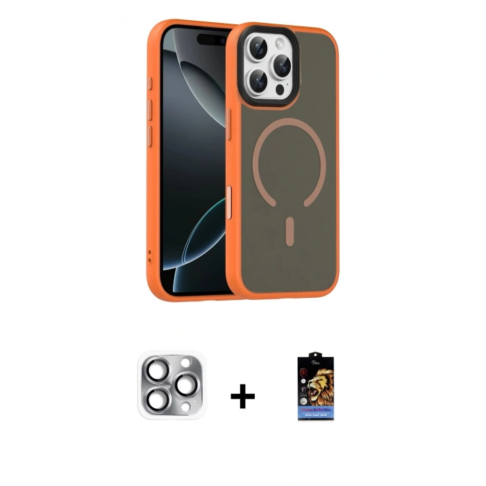 MARSİLYAN™- iPhone 16 Pro Max Kılıf Doruk Form Serisi - Siyah Buffer Hayalet Cam Ekran Koruyucu + Pers Alüminyum Kamera Lens - GI