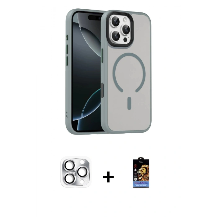 MARSİLYAN™- iPhone 16 Pro Max Kılıf Doruk Form Serisi - Siyah Buffer Hayalet Cam Ekran Koruyucu + Pers Alüminyum Kamera Lens - GS