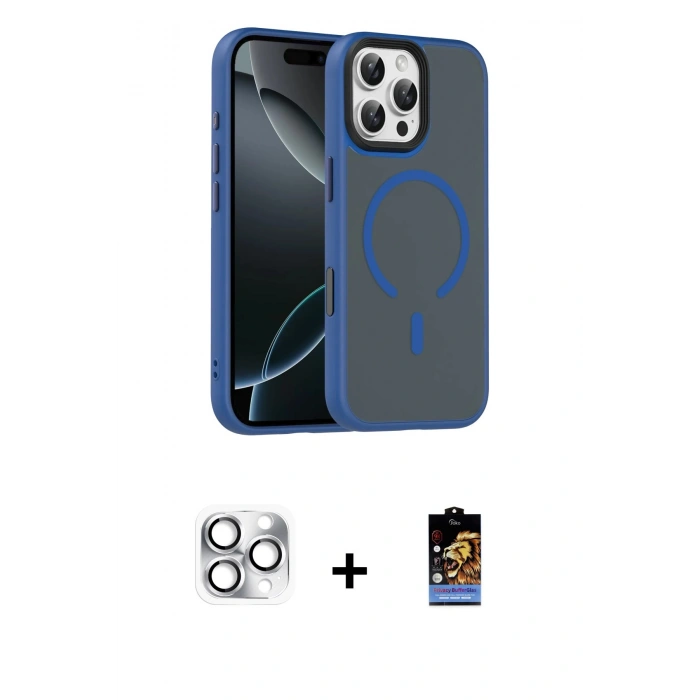 MARSİLYAN™- iPhone 16 Pro Max Kılıf Doruk Form Serisi - Siyah Buffer Hayalet Cam Ekran Koruyucu + Pers Alüminyum Kamera Lens - GS