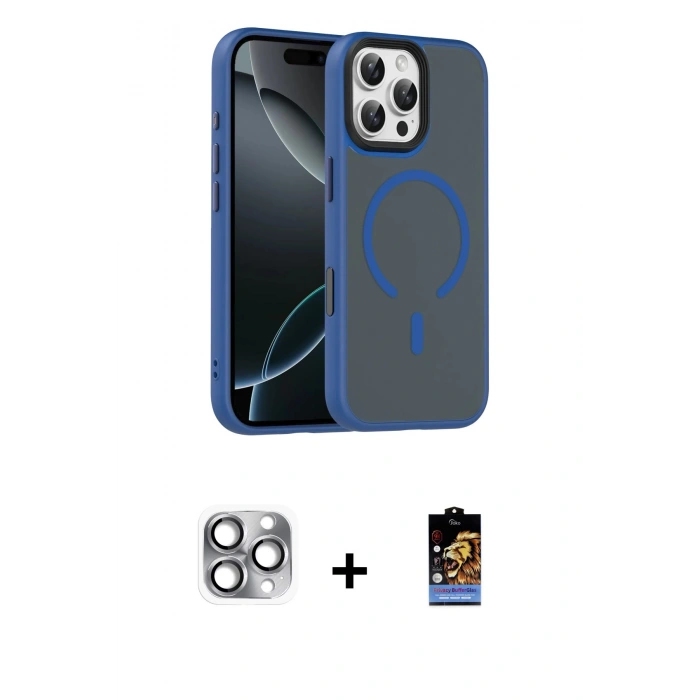 MARSİLYAN™- iPhone 16 Pro Max Kılıf Doruk Form Serisi - Siyah Buffer Hayalet Cam Ekran Koruyucu + Pers Alüminyum Kamera Lens - GI