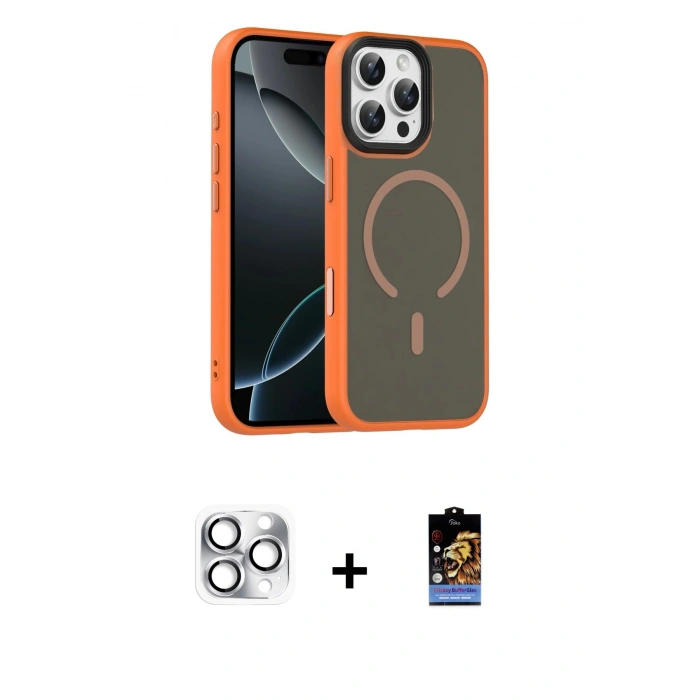 MARSİLYAN™- iPhone 16 Pro Max Kılıf Doruk Form Serisi - Siyah Buffer Hayalet Cam Ekran Koruyucu + Pers Alüminyum Kamera Lens - GS