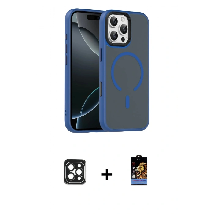 MARSİLYAN™- iPhone 16 Pro Max Kılıf Doruk Form Serisi - Siyah Buffer Hayalet Cam Ekran Koruyucu + PVD Metal Kamera Lens - SH