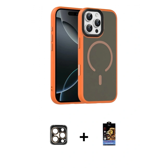 MARSİLYAN™- iPhone 16 Pro Max Kılıf Doruk Form Serisi - Siyah Buffer Hayalet Cam Ekran Koruyucu + PVD Metal Kamera Lens - GD