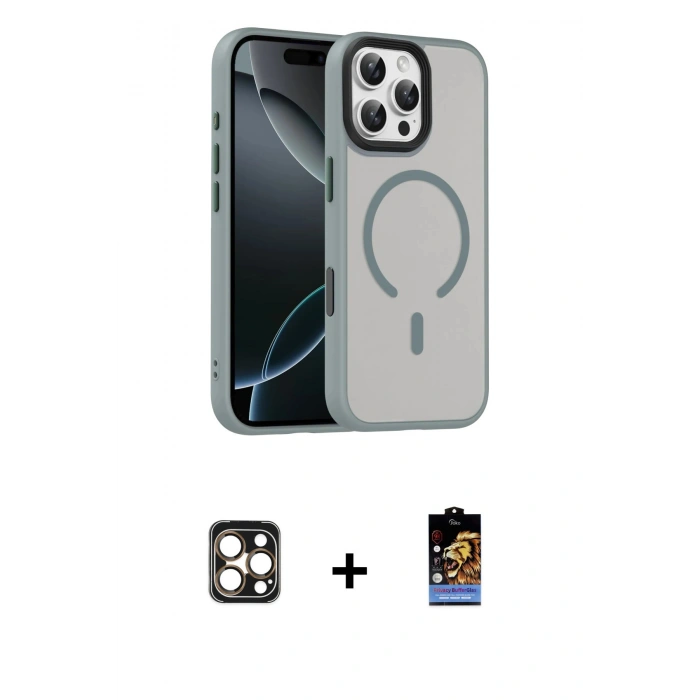 MARSİLYAN™- iPhone 16 Pro Max Kılıf Doruk Form Serisi - Siyah Buffer Hayalet Cam Ekran Koruyucu + PVD Metal Kamera Lens - GD