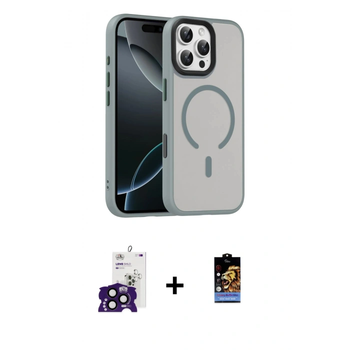 MARSİLYAN™- iPhone 16 Pro Max Kılıf Doruk Form Serisi - Siyah Buffer Hayalet Cam Ekran Koruyucu + Siyah Bilvis Titan Kamera Lens
