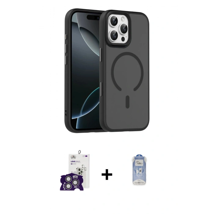 MARSİLYAN™- iPhone 16 Pro Max Kılıf Doruk Form Serisi - Siyah Joko Magic 5D Cam + Bilvis Titan Kamera Lens - GS