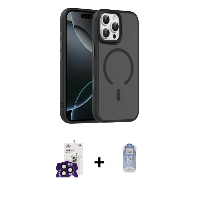 MARSİLYAN™- iPhone 16 Pro Max Kılıf Doruk Form Serisi - Siyah Joko Magic 5D Cam + Bilvis Titan Kamera Lens - SH