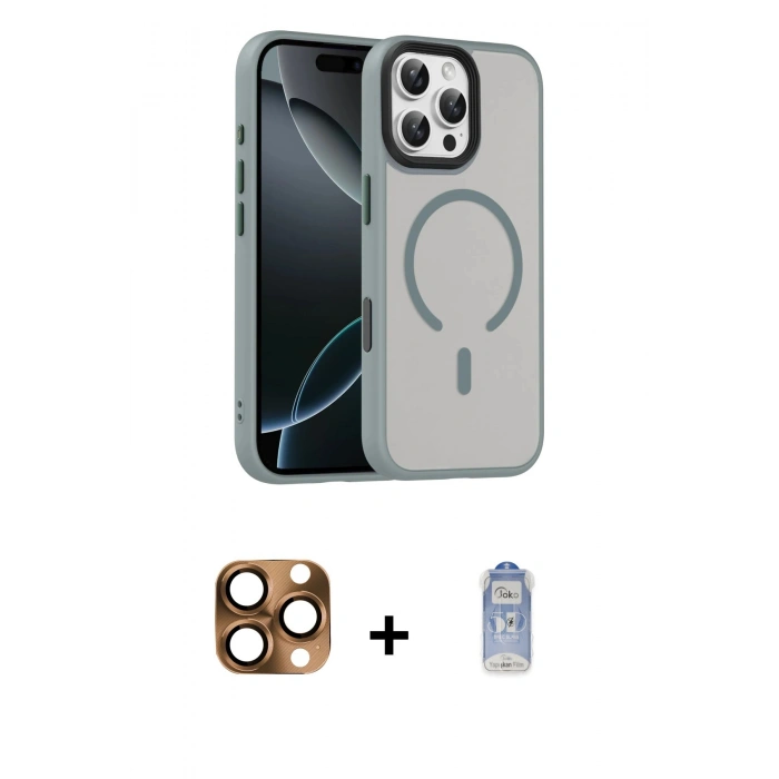 MARSİLYAN™- iPhone 16 Pro Max Kılıf Doruk Form Serisi - Siyah Joko Magic 5D Cam + Pers Alüminyum Kamera Lens - CLTM