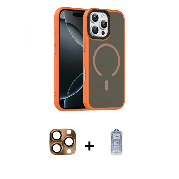 MARSİLYAN™- iPhone 16 Pro Max Kılıf Doruk Form Serisi - Siyah Joko Magic 5D Cam + Pers Alüminyum Kamera Lens - CLTM