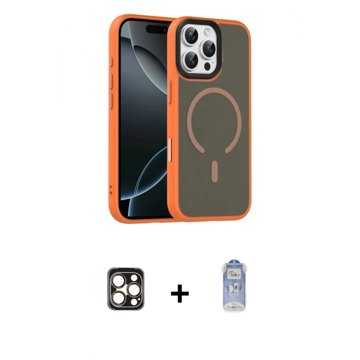 MARSİLYAN™- iPhone 16 Pro Max Kılıf Doruk Form Serisi - Siyah Joko Magic 5D Cam + PVD Metal Kamera Lens - GD