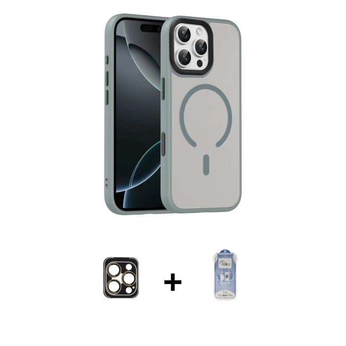 MARSİLYAN™- iPhone 16 Pro Max Kılıf Doruk Form Serisi - Siyah Joko Magic 5D Cam + PVD Metal Kamera Lens - GD
