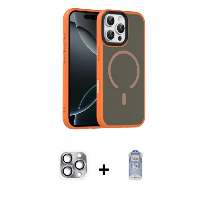 MARSİLYAN™- iPhone 16 Pro Max Kılıf Doruk Form Serisi - Siyah Joko Magic 5D Cam + Pers Alüminyum Kamera Lens - GI